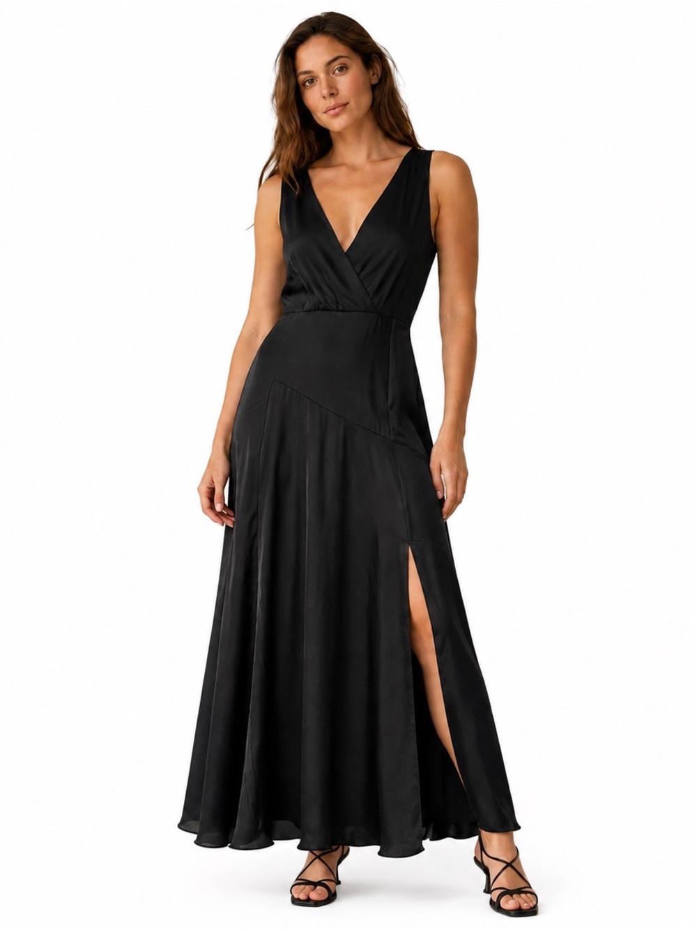 DO+BE Black Asymmetrical Waist High-Slit Formal Maxi Dress NWT Large